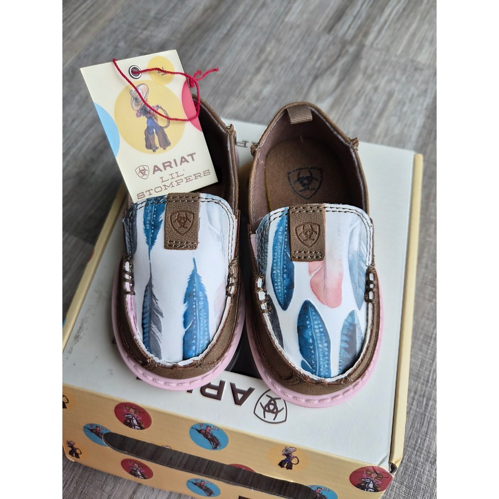 Ariat Lil' Stompers Anna Feather Print Baby Girls Cruiser Shoes Size 4 NWT Box